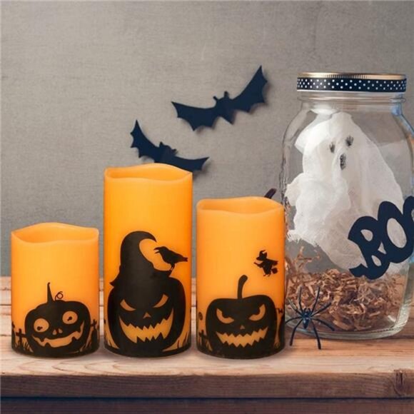 Halloween Flameless Candles, LED Flickering Battery Pillar Candles with 6H Timer - Picture 3 of 7